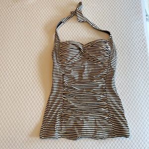 Blue and white one piece swimsuit